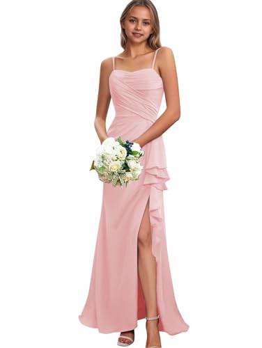Junior Bridesmaid Dresses Long Ruffles Chiffon Flower Girl Dress Spaghetti Straps Girls Bridesmaid Dress