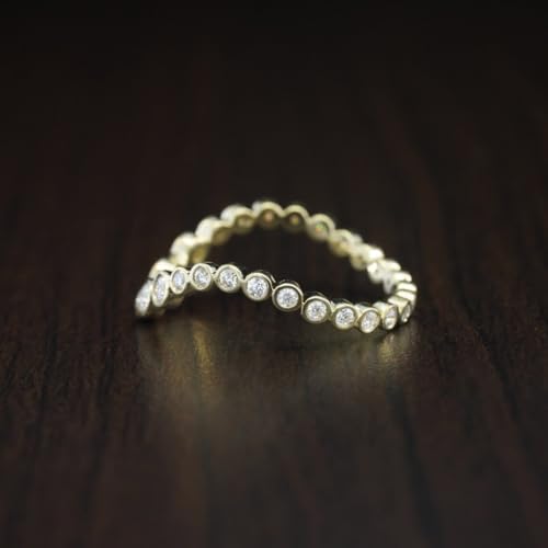 0.78 Ct Round Diamond Full Eternity Curved Wedding Band Ring For Women Jewelry Bezel Set 14k Gold Plated Chevron Stacking Ring 925 Sterling Silver Handmade Matching Ring Gift For Her3