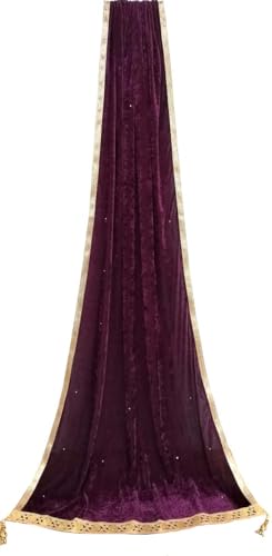 All Color Avalible Wine Indian Bridal Velvet Dupatta Golden Lace Work Party Wear Scarf,Shwal,Chunni Lastest Wedding Women,Tassels Scarves With Gold Tassels