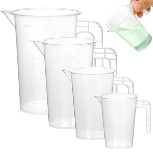 QWORK® 4 Pcs Clear Plastic Graduated Measuring Cups Set,50ml, 100ml, 250ml, and 500ml