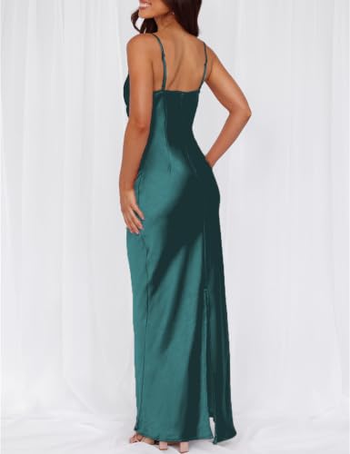 Image of Formal Satin Silk Spaghetti Strap Maxi Dresses for Women Wedding Guest