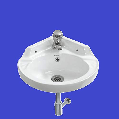 Image of Corner Wash Basin Wall Hung Mounted Glossy Finish White Sink for Bathroom - (16 x 16 x 7 Inch)