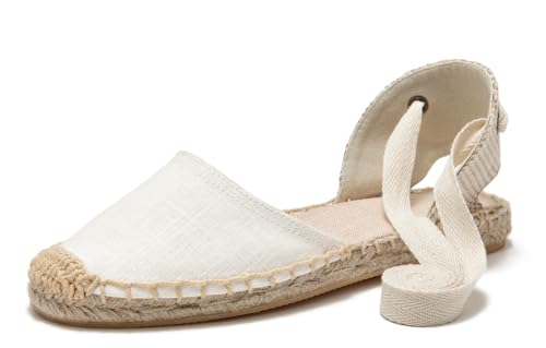 U-lite Women's Espadrille Flat Sandals Closed Toe Ankle Wrap,Classic Lace
