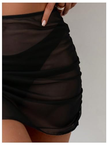 Women's Mesh Sheer High Waisted Bikini Cover Up Summer Swimsuits Bottoms Ruched Beach Skirts4
