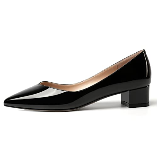 AMBELIGHT Womens Pointed Toe Patent Office Casual Slip On Chunky Low Heel Pumps Shoes 1.5 Inch2