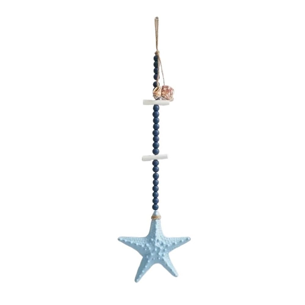 Nautical Wooden Hanging Ornaments, Mediterranean Rustic Wall Decor Accessories with Starfish Shell Crafts