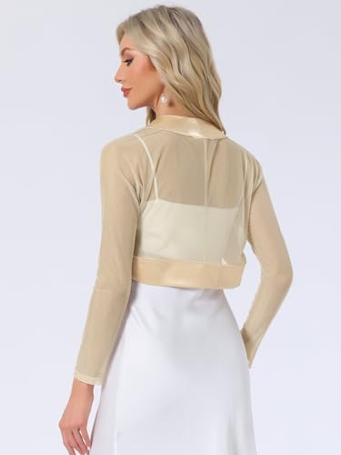 Image of Allegra K Women's Satin Shrug Wedding Open Front Mesh Evening Formal Bolero