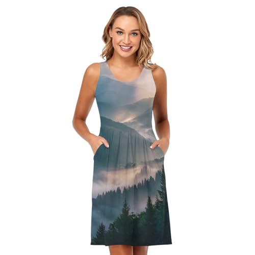 Image of ALAZA Women's Summer Dress Sun Dress Sleeveless with Pockets