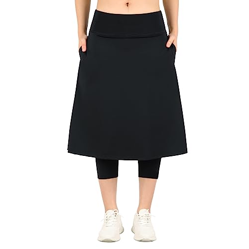 Womens Athletic Skirted Leggings with Pockets High Waisted Knee Length Skirts with Capris Leggings for Tennis2