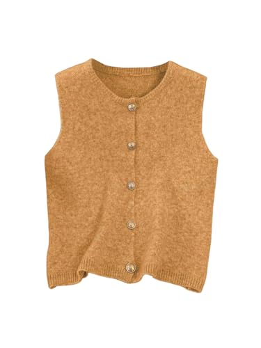 Image of RoseSeek Women's Button Down Sweater Vest Sleeveless Crewneck Knit Outerwear Old Money Knitwear