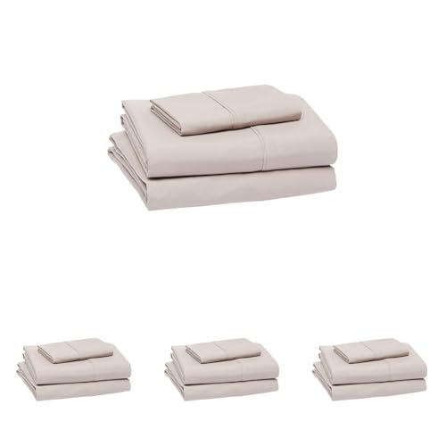 Image of Amazon Basics Lightweight Super Soft Easy Care Microfiber 3-Piece Bed Sheet Set with 14-Inch Deep Pockets, Twin XL, Taupe, Solid (Pack of 4)