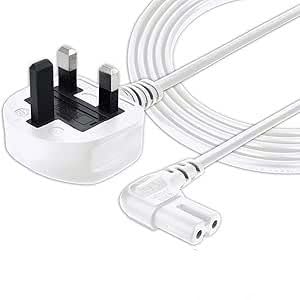 SHAFI® Figure 8 Power Lead White 3M - 2-Pin 90 Degree Angle IEC C7 Universal UK Plug Power Cable - Compatible Figure 8 cable for PS5 Xbox Series X/S LG Sony Smart LED Samsung TV - 3M White