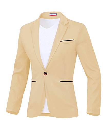 GEEK LIGHTING Men\'s Blazer One Button Slim Fit Lightweight Casual Sports Coat (Khaki,Medium)