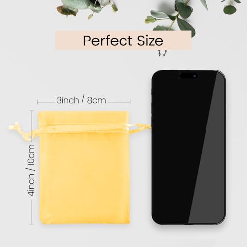 Image of Meowoo 100PCS Organza Bags, 3x4in Small Mesh Bags Drawstring, Mesh Gift Bags Drawstring for Jewelry, Candy, Christmas, Sachets, Festivals, Bathroom Soaps, Makeup Organza, Wrapping Supplies(yellow)