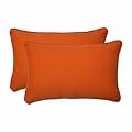 Pillow Perfect Pompeii Solid Indoor/Outdoor Lumbar Pillow Plush Fill, Weather and Fade Resistant, Lumbar - 11.5" x 18.5",, Orange, 2 Count