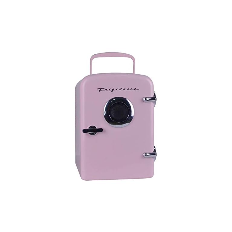 Frigidaire EFMIS151-PINK EFMIS151 Mini Portable Compact Personal Home Office Fridge Cooler Built in Speaker, 4L Capacity, Chills Six 12 oz Cans, 100% Freon-Free & Eco Friendly, standard, Pink