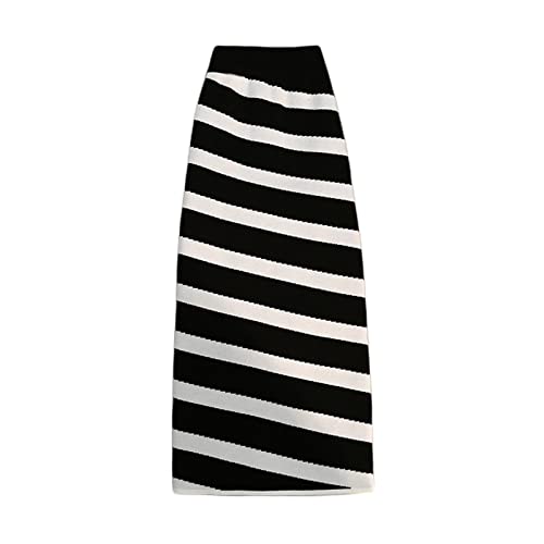BUJNIE Falda midi de punto a rayas larga elegante de cintura alta para mujer Primavera Otoño Invierno Faldas Estilo