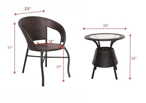 Image of DEVOKO 3 Pieces Patio Furniture Set, Wicker Outdoor Chairs and Coffee Table for Balcony, HDPE Rattan Bistro Table Set for Lawn, Garden, Backyard (Dark Brown)