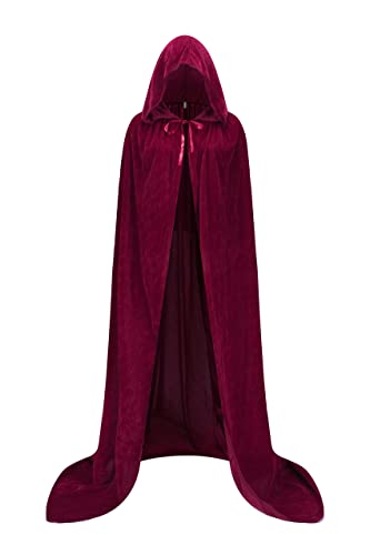 Regenboog 59inch Burgundy Velvet Cloak with Hood, Full Length Cloak for Adult Christmas Halloween Costume, Masquerade - Image 2
