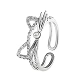 Naturepernulo Cute Gold Cat Rings for Women Silver Open Adjustable Cat Face Statement Ring Jewelry (Silver)