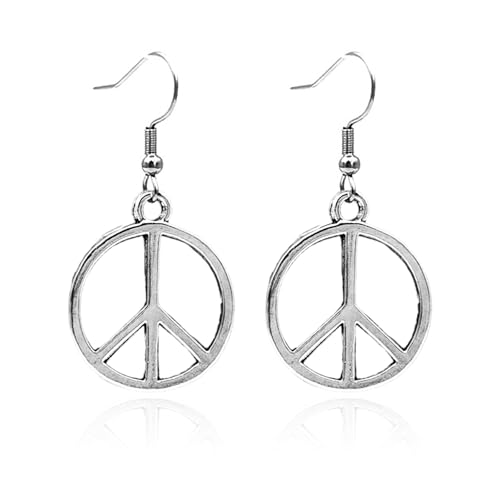 Silver Peace Earrings for Women Simple Peace Sign Dangle Earrings for Women - Retro Hippie Jewelry - Silver