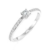 EDELIND Solitär Eternity Ring Weißgold 585 mit 0.1+0.16 ct Diamanten - Verlobungsring Damen Größe 49 (Ø15.6 mm), Antragsring mit Geschenkbox