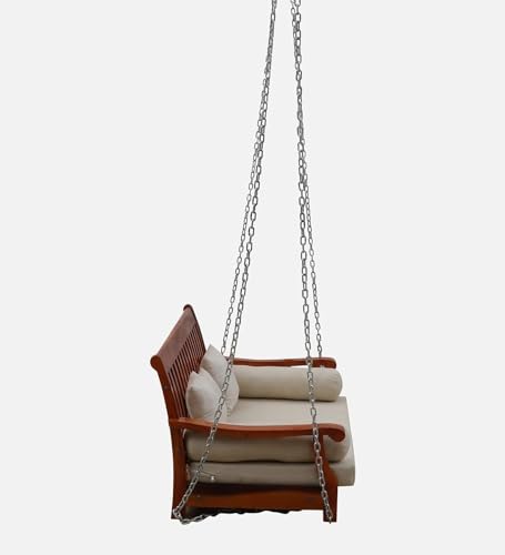 AD Planet Solid Wood 2 Seater Rope Swing Chair | Wooden Hammock Swing Sofa with Rope & Complete Accessories for Living Room, Indoor, Outdoor, Balcony & Garden | Curved Backrest Swings Jhula | Brown