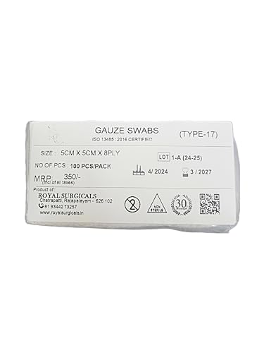 Image of Non-Sterile Gauze Swabs - 5x5cm, 8-Ply, Absorbent Cotton Wound Dressing Pads, 100 Count. First Aid, Home Healthcare, Medical Use