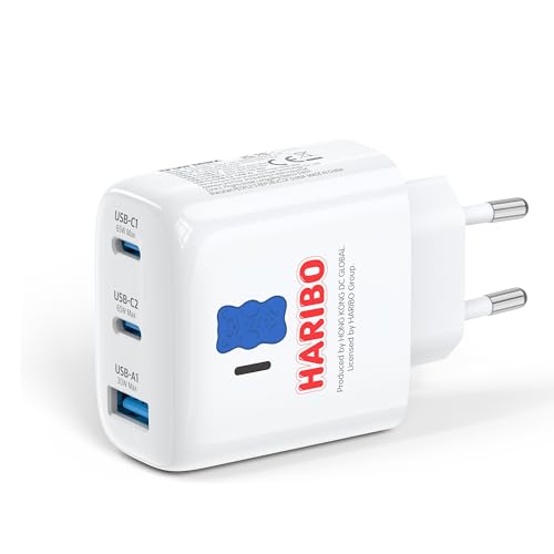 HARIBO USB C Ladegerät 65W 3-Port GaN Schnellladegerät PD/PPS Kompaktes USB-C Netzteil für MacBook Pro/Air für iPhone 17/16/15 Galaxy S25/S24 iPad Pro Pixel Steam Laptop Geschenk Blau