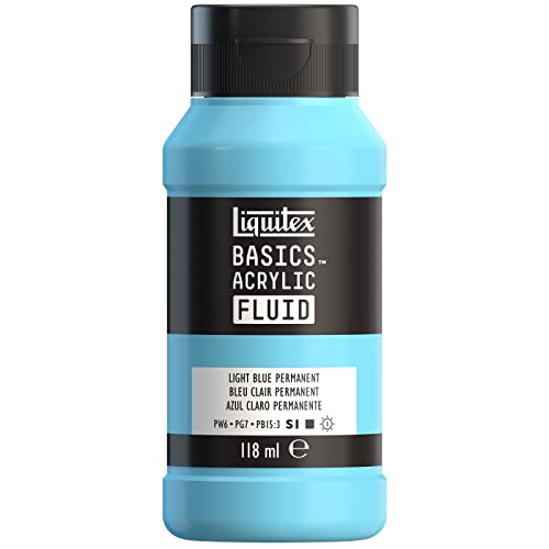 Liquitex 8870401 Basics Fluid Acrylfarbe mit fließender Konsiszenz, schnell trocknend, lichtecht, wasserfest, auf Wasserbasis, 118ml Flasche - Hellblau Permanent