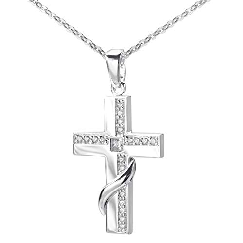 Preisvergleich Produktbild MATERIA Damen Kettenanhänger Kreuz 925 Silber - Kreuzangänger christlich Religion mit Zirkonia und Etui KA-2-ohne Kette