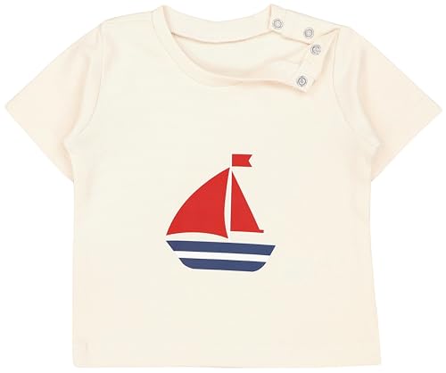 TupTam Baby Jungen Kurzarm T-Shirt mit Aufdruck Unifarben Sterne Streifen 5er Set, Farbe: Navy Streifen Beige Streifen Weiß Cremebeige Anker, Größe: 92