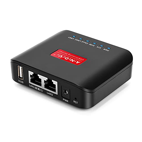 ATNEDCVH USB 2.0 WiFi Print and Scan Server,USB Wireless Extender Sharer Adapter,LAN 10 100Mbps 1 Port USB Over Ethernet Extension for Win 7 8 10   Mac   Linux OS (Black)