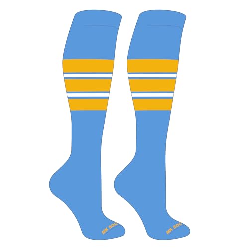 Striped OTC Baseball, Softball, Football Socks (E) Columbia Blue, Gold, White - Main Image