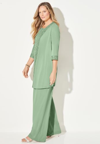 Catherines Plus Size Lace Gala Pant Suit in Elegant Sage – 3-Piece Comfort Set for Effortless Style - Image 3