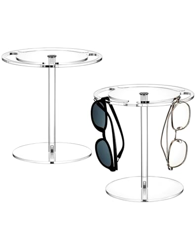 QWORK Acrylic Sunglasses Holder Stand with 360 Degree Rotation - Organize and Display Your Eyewear, Clear, 2 Pack