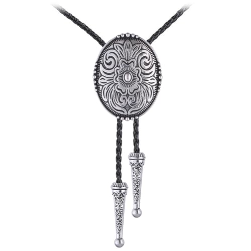 Image of GelConnie Floral Bolo Tie for Men Womens Bolo Tie Necklace Native American Black Men's Bolo Ties Western Cowboy Bolero Ties