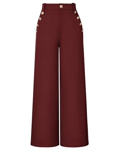 GRACE KARIN Womens Work Pants Business Casual Pants for Women Wide Leg High Waisted Dressy Office Pants Burgundy 2XL