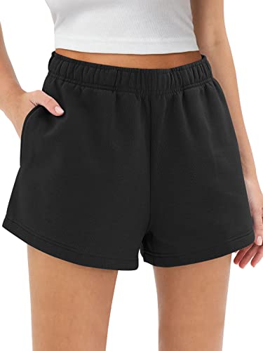 AUTOMET Sweat Shorts Womens Trendy Casual Athletic High Waisted Shorts Comfy Lounge Workout Shorts Summer Vacation Baggy Outfits Clothing with Pockets in Fashion 2023 Black