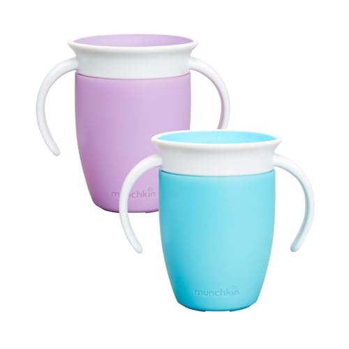 Munchkin Taza Antigoteo Miracle 360 |Taza Entrenadora para Niños Pequeños, Tazas para Bebé & Niño Pequeño Libre de BPA, Sin Derrames, A Prueba de Fugas, 6+ Meses, 7oz/207ml, 2 Pack, Azul/Morado