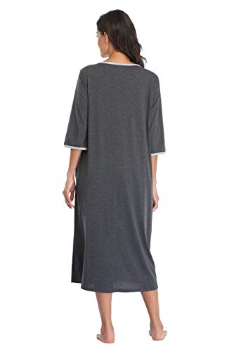 Kasual Womens Zipper Front Robes 3/4 Sleeve Housecoat Long Nightgowns Loose Loungewear with Pockets4