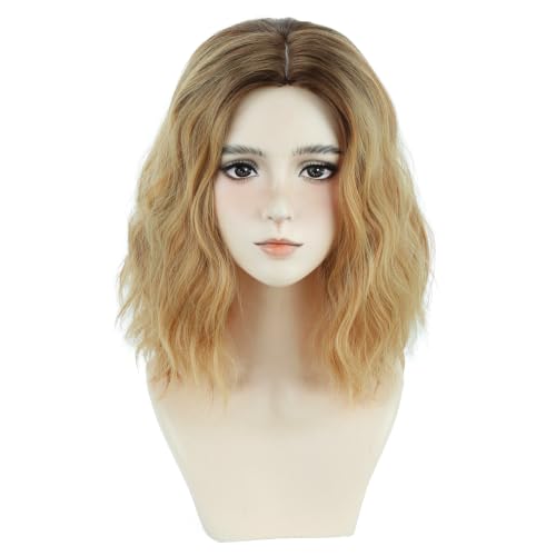 Image of BERON Black Ombre Blonde Short Curly Wavy Wig Women Halloween Cosplay Wig