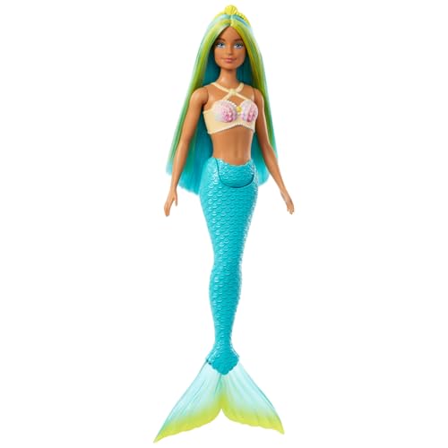 Image of Barbie Mermaid Doll 4 with Fantasy Hair and Headband Accessories, Mermaid Toys with Shell-Inspired Bodices and Colorful Tails