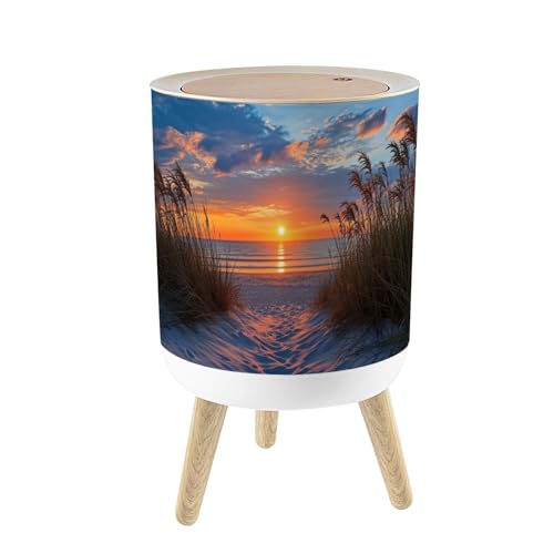 Caneca de basura pequeña con tapa y patas de madera, 7L