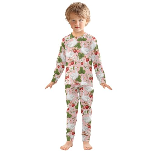 Pajama Sets Long Sleeve Goose Strawberry Pattern Soft Comfy Sleepwear 2 Piece PJS 3-8T2