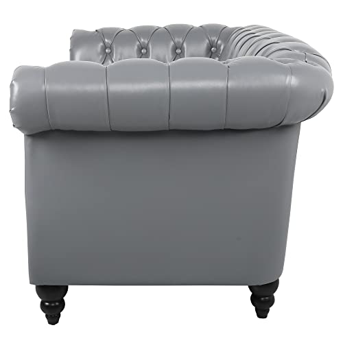 Image of LEVNARY Leather Sofa, Chesterfield Tufted Upholstered 2 Seater Couch, Modern Loveseat Couch Classic Furniture for Living Room Bedroom (Gray)