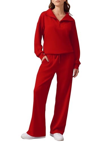 Image of PINSPARK 2 Piece Sets for Women 2026 Fall Outfits Sweatsuit Oversized Sweatshirt Wide Leg Sweatpants Matching Set Tracksuit