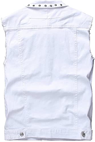 Image of Lazutom Men's Punk Denim Vest Sleeveless Lapel Jean Jackets Waistcoat with Rivets