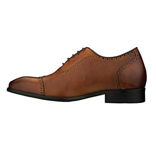 CALTO Men's Invisible Height Increasing Elevator Shoes - Brown Premium Leather Lace-up Wing-tip Formal Oxfords - 2.4 Inches Taller - Y1066 - Size 9 D(M) US3