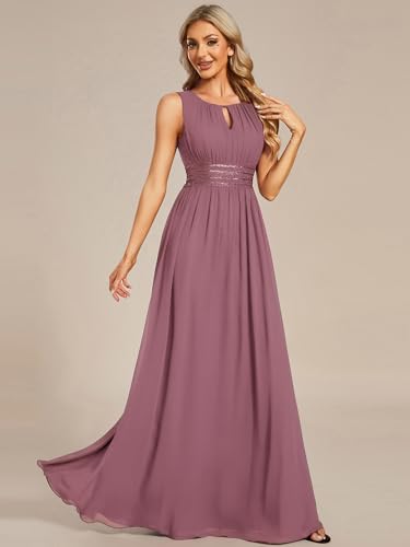 Image of Ever-Pretty Women's Chiffon Sleeveles Summer Formal Wedding Guest Dresses Ruched A Line Hollow Out Crew Neck Bridesmaid Dress